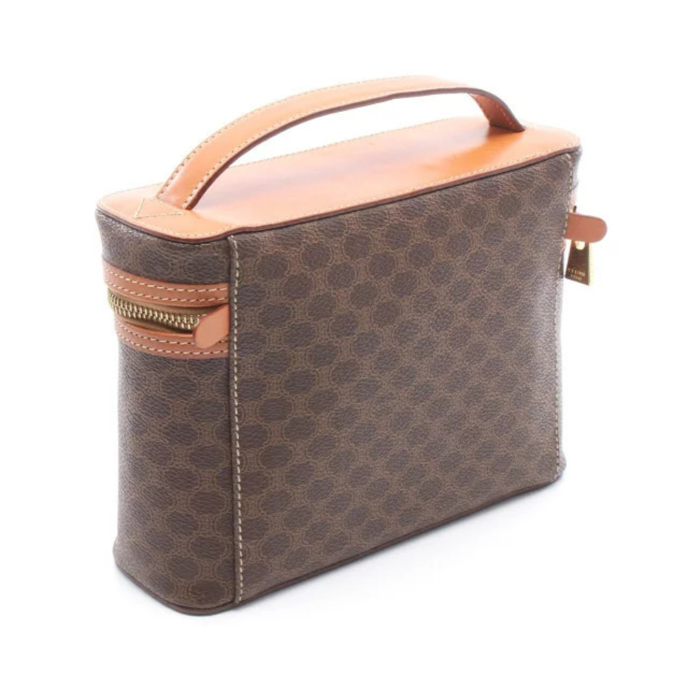Celine Handbag Leather Canvas Brown Macadam Brown